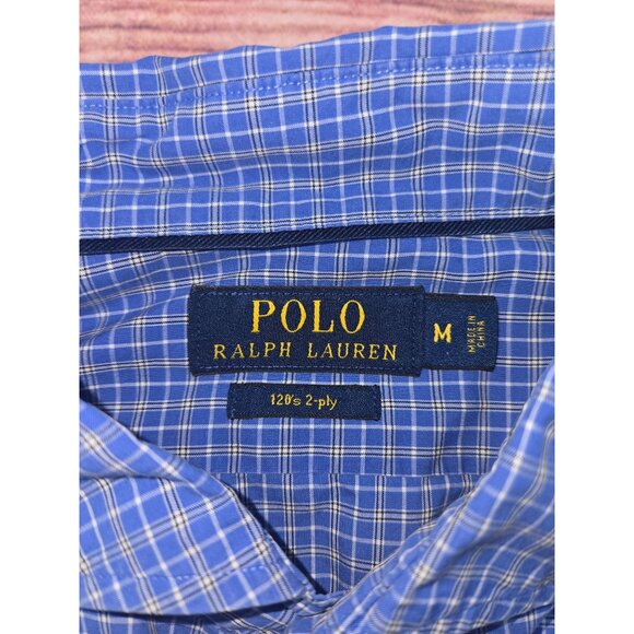 Polo Ralph Lauren Mens Blue Plaid Long Sleeve Shirt Medium - Picture 5 of 7